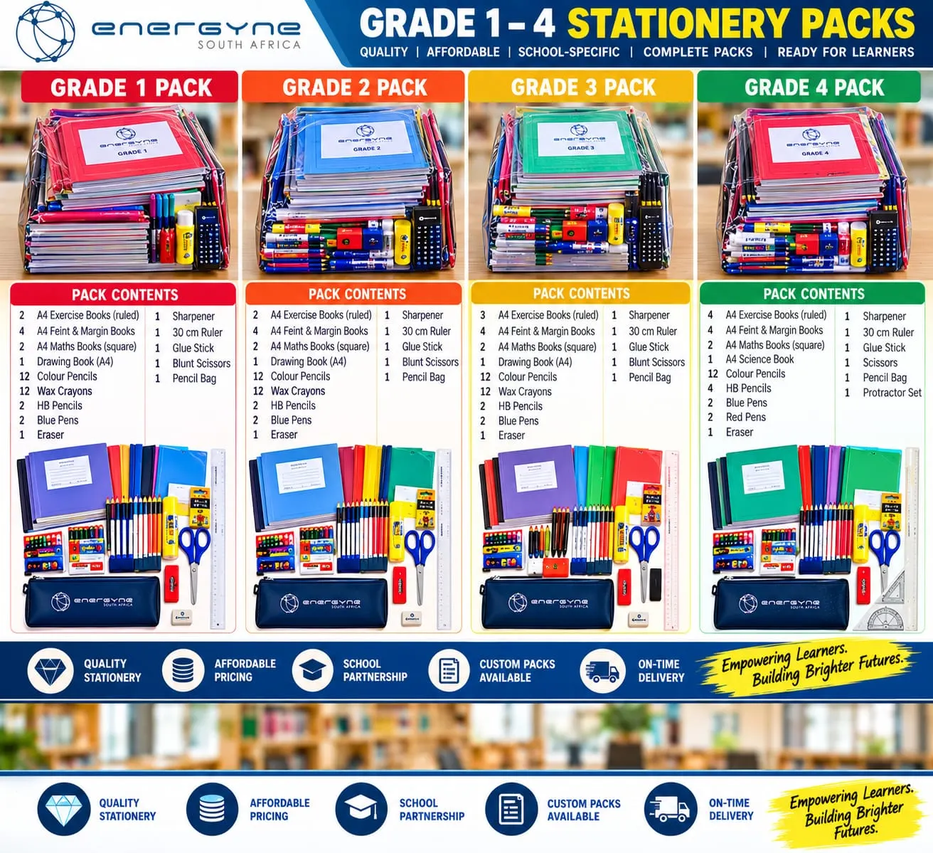 Stationery packs for Grades 1 to 4