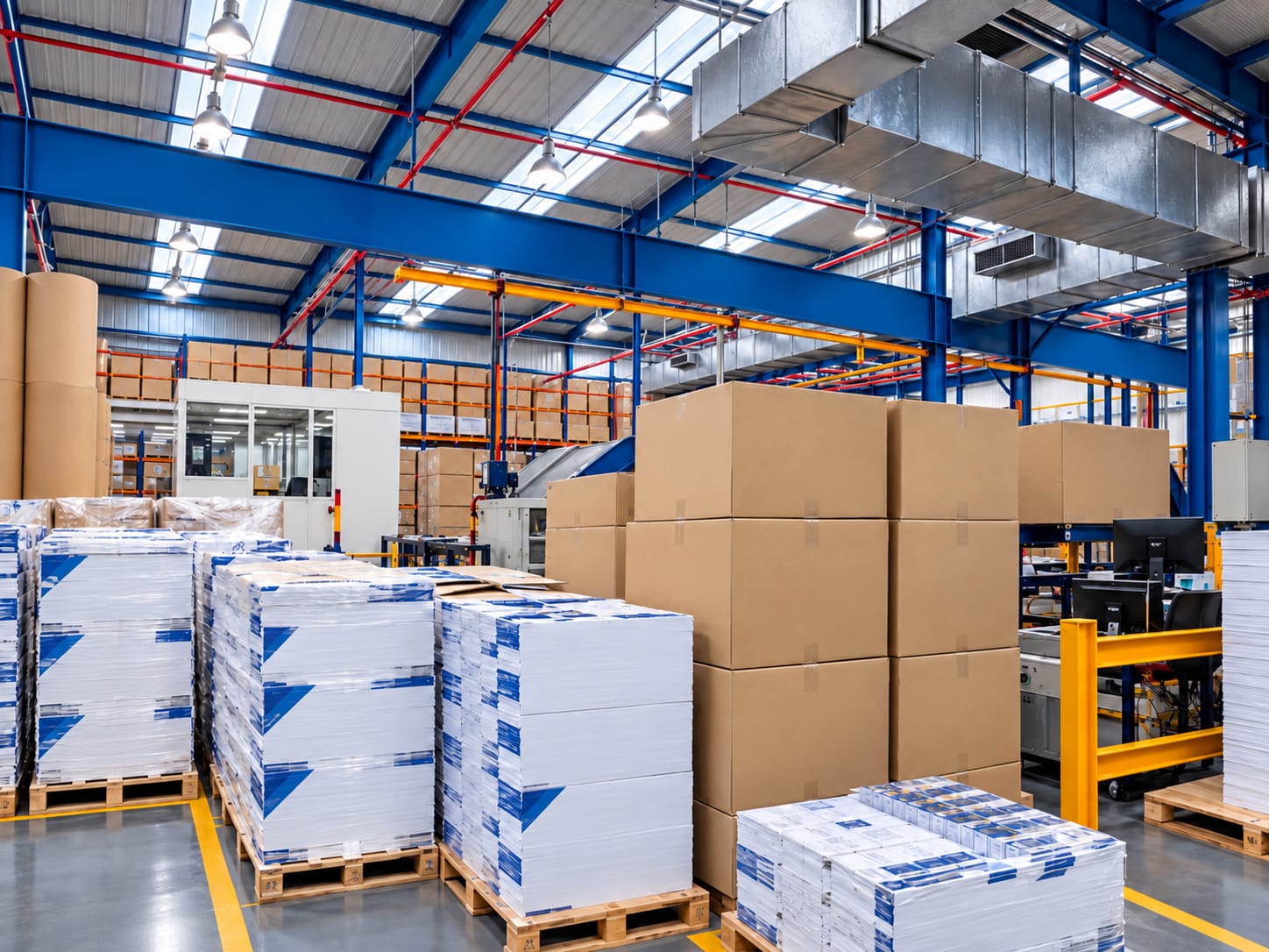 Warehouse storage supporting stationery distribution